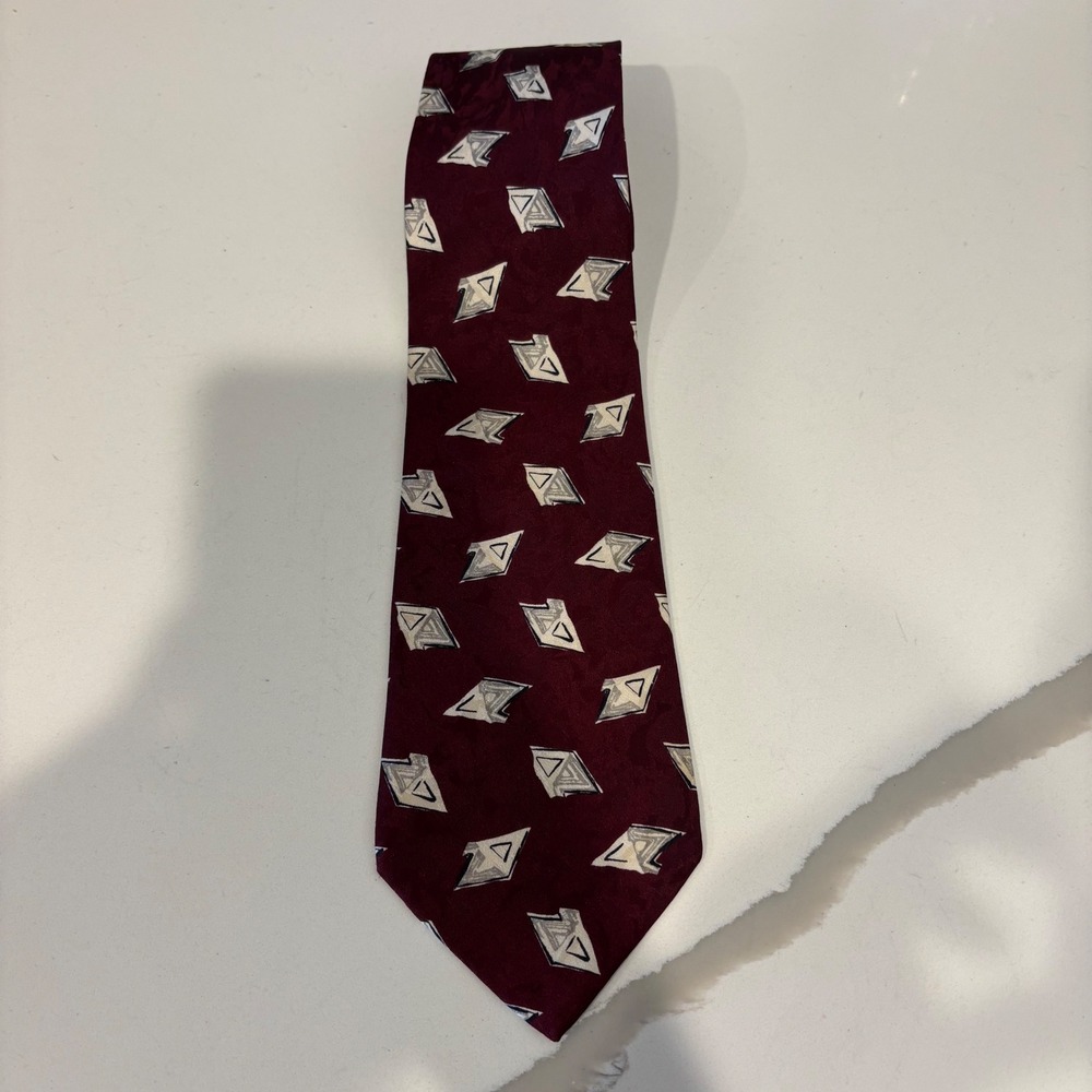 Fumagalli's Burgundy Silk Geometric‎ Diamond Necktie Hand Made in Spain Mens Tie
